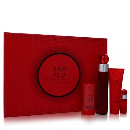 Perry Ellis 9060 Red by Perry Ellis Gift Set — 100ml Eau De Toilette Spray + 2.75 Deodorant Stick + 90ml Shower Gel + .25 Mini EDT Spray for Men by 