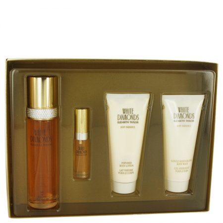 WHITE DIAMONDS by Elizabeth Taylor Gift Set — 100ml Eau De Toilette Spray + 9.5ml Mini EDT Spray + 100ml Body Lotion + 100ml Body Wash for Women by 